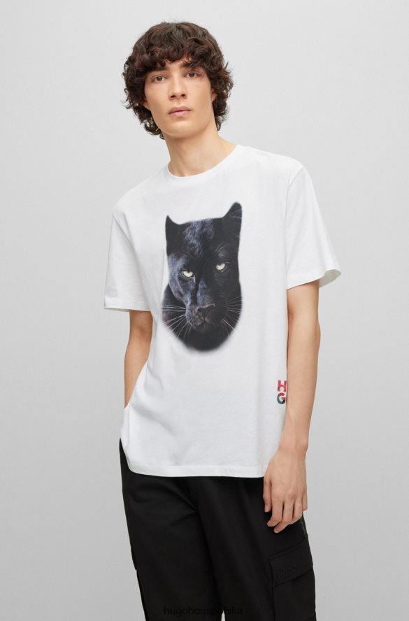 Hugo Boss T-shirt z nadrukiem jagliona, wykonany z bawełnianego dżerseju Hugo w kolorze białym biały R0X0H63042