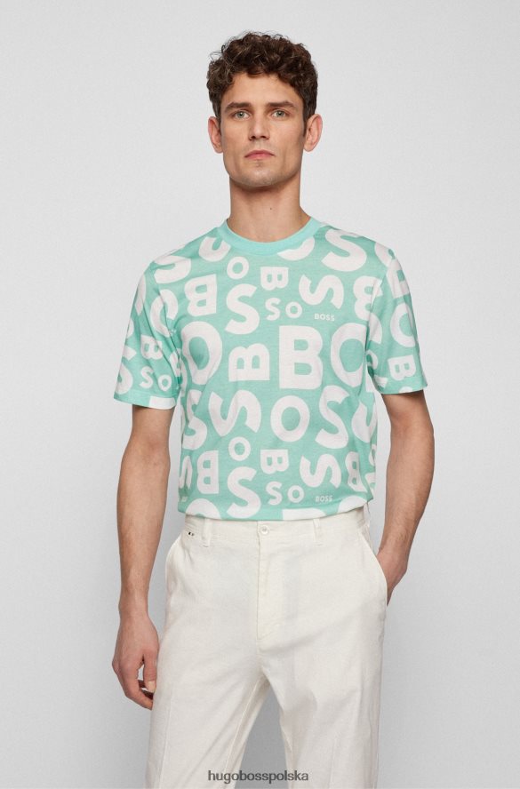 Hugo Boss T-shirt z okrągłym dekoltem, wykonany z merceryzowanej bawełny, z sezonowym nadrukiem Hugo w kolorze jasnozielonym jasnozielony R0X0H63862