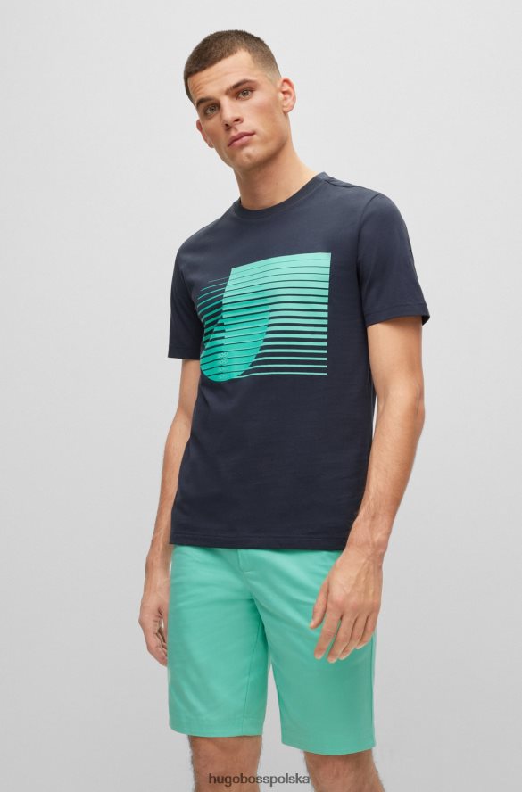 Hugo Boss T-shirt z okrągłym dekoltem z bawełnianego dżerseju z ciemnoniebieskim motywem sezonowej grafiki hugo ciemny niebieski R0X0H63267