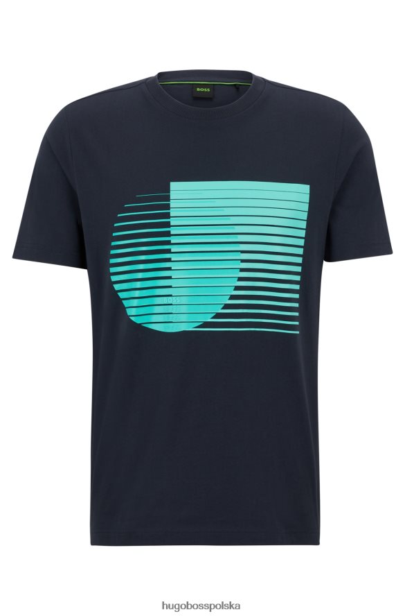 Hugo Boss T-shirt z okrągłym dekoltem z bawełnianego dżerseju z ciemnoniebieskim motywem sezonowej grafiki hugo ciemny niebieski R0X0H63267
