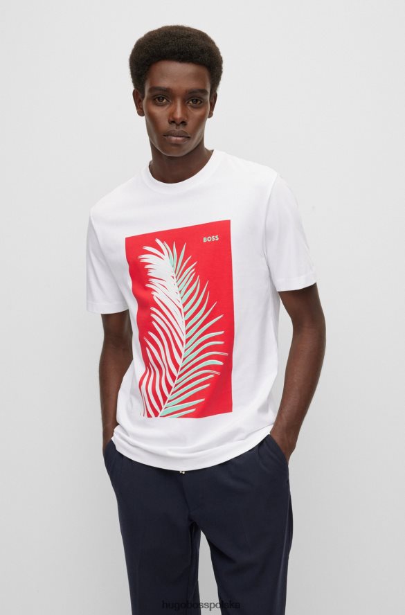 Hugo Boss T-shirt z okrągłym dekoltem z bawełnianego dżerseju z grafiką logo Hugo w kolorze białym biały R0X0H64322