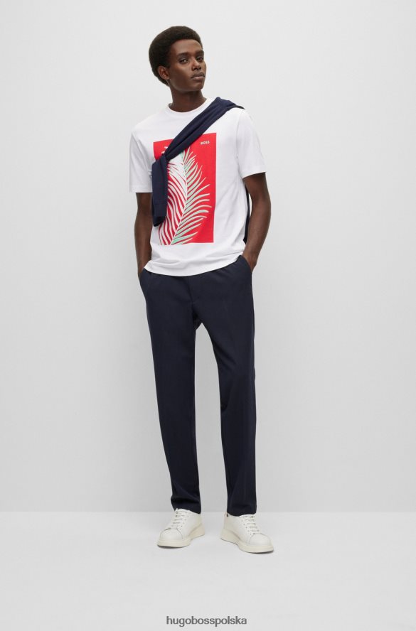 Hugo Boss T-shirt z okrągłym dekoltem z bawełnianego dżerseju z grafiką logo Hugo w kolorze białym biały R0X0H64322