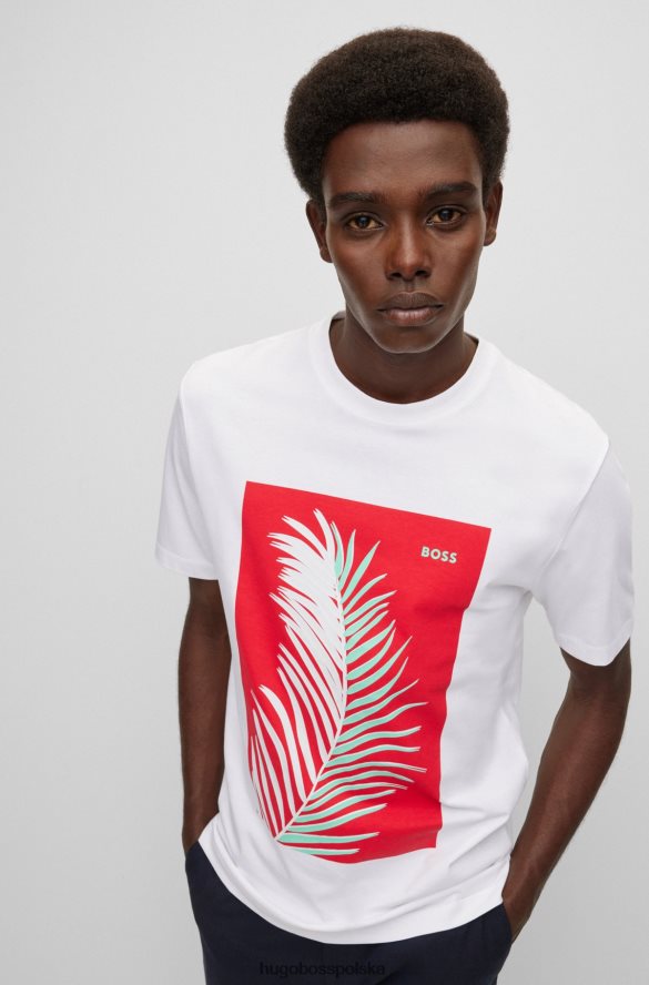 Hugo Boss T-shirt z okrągłym dekoltem z bawełnianego dżerseju z grafiką logo Hugo w kolorze białym biały R0X0H64322