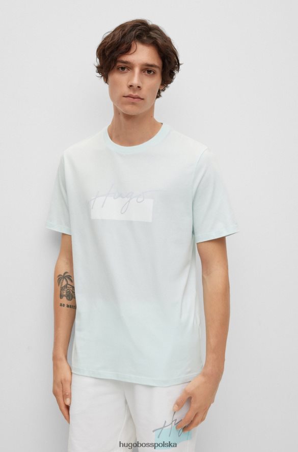 Hugo Boss T-shirt z okrągłym dekoltem z bawełnianego dżerseju z odręcznym logo Hugo w kolorze jasnoniebieskim jasny niebieski R0X0H64004