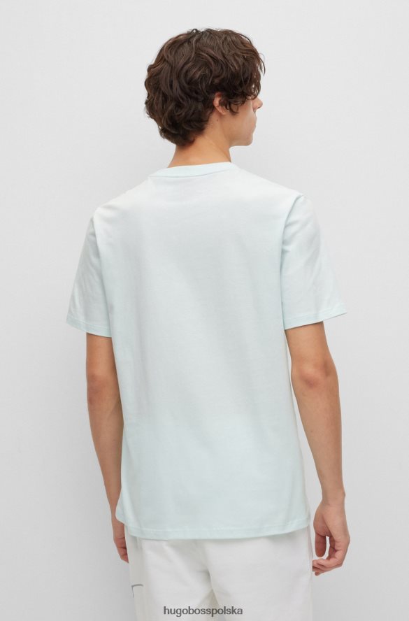Hugo Boss T-shirt z okrągłym dekoltem z bawełnianego dżerseju z odręcznym logo Hugo w kolorze jasnoniebieskim jasny niebieski R0X0H64004