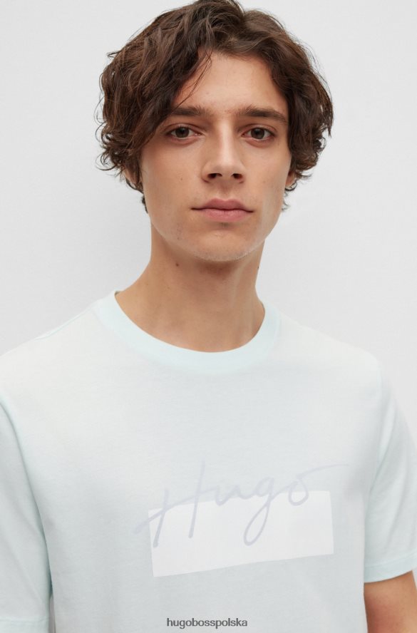 Hugo Boss T-shirt z okrągłym dekoltem z bawełnianego dżerseju z odręcznym logo Hugo w kolorze jasnoniebieskim jasny niebieski R0X0H64004