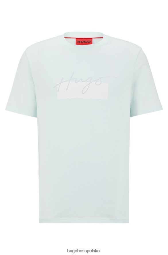 Hugo Boss T-shirt z okrągłym dekoltem z bawełnianego dżerseju z odręcznym logo Hugo w kolorze jasnoniebieskim jasny niebieski R0X0H64004