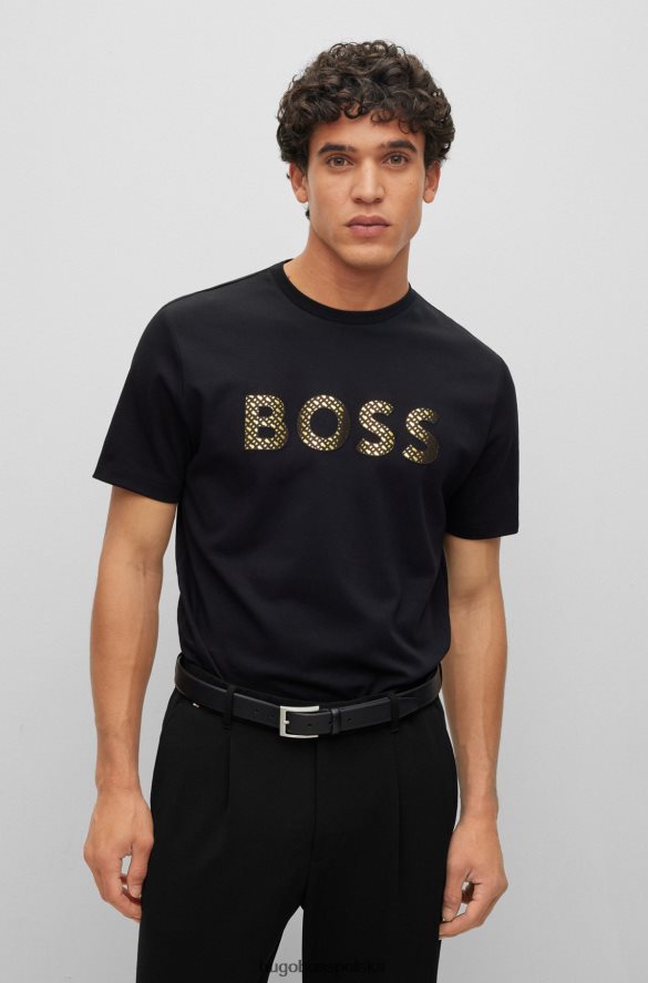 Hugo Boss Wypełniony monogramami T-shirt z logo, wykonany z czarnej bawełny interlock, hugo czarny R0X0H63000