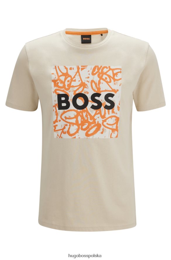 Hugo Boss bawełniana koszulka hugo z logo i grafiką graffiti w kolorze jasnobeżowym jasny beż R0X0H61691