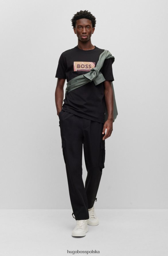 Hugo Boss bawełniana koszulka o dopasowanym kroju z nadrukiem logo inspirowanym tenisem, czarna hugo czarny R0X0H64043