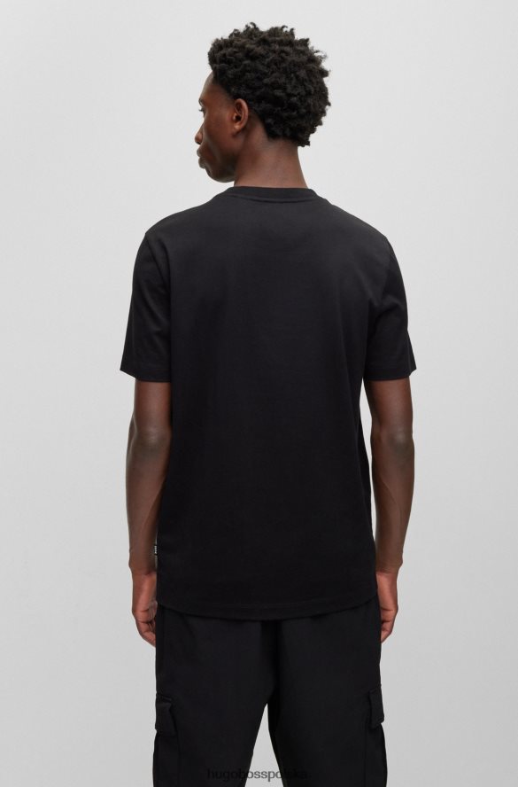 Hugo Boss bawełniana koszulka o dopasowanym kroju z nadrukiem logo inspirowanym tenisem, czarna hugo czarny R0X0H64043