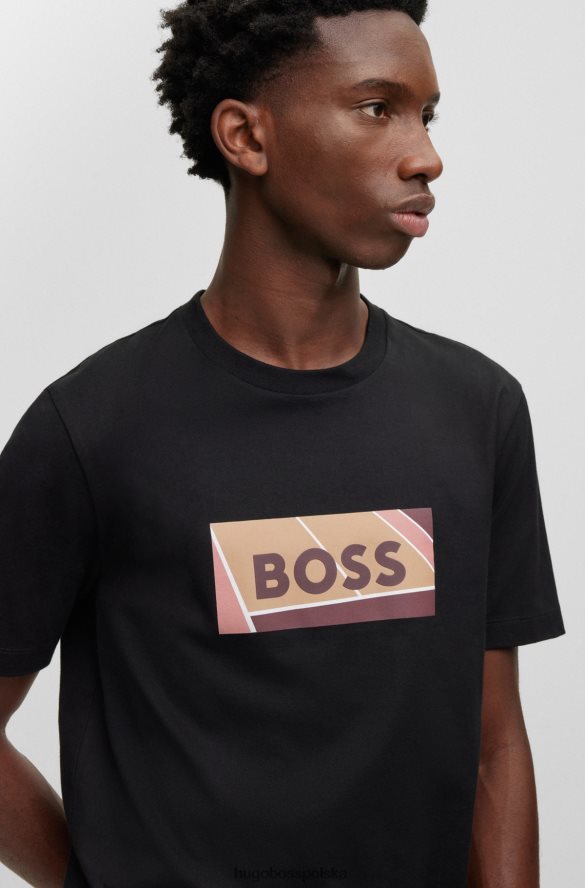 Hugo Boss bawełniana koszulka o dopasowanym kroju z nadrukiem logo inspirowanym tenisem, czarna hugo czarny R0X0H64043