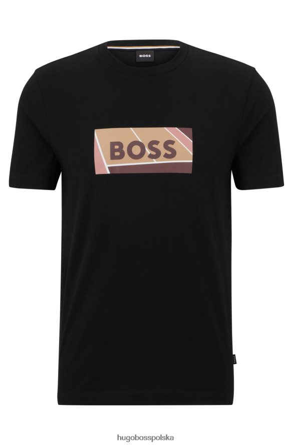 Hugo Boss bawełniana koszulka o dopasowanym kroju z nadrukiem logo inspirowanym tenisem, czarna hugo czarny R0X0H64043