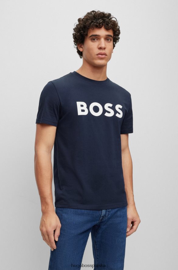Hugo Boss bawełniana koszulka t-shirt z gumowanym nadrukiem logo Hugo w kolorze granatowym ciemny niebieski R0X0H61107