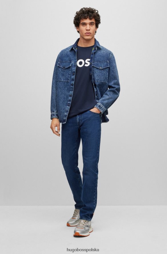 Hugo Boss bawełniana koszulka t-shirt z gumowanym nadrukiem logo Hugo w kolorze granatowym ciemny niebieski R0X0H61107