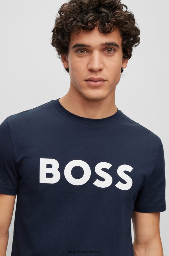 Hugo Boss bawełniana koszulka t-shirt z gumowanym nadrukiem logo Hugo w kolorze granatowym ciemny niebieski R0X0H61107