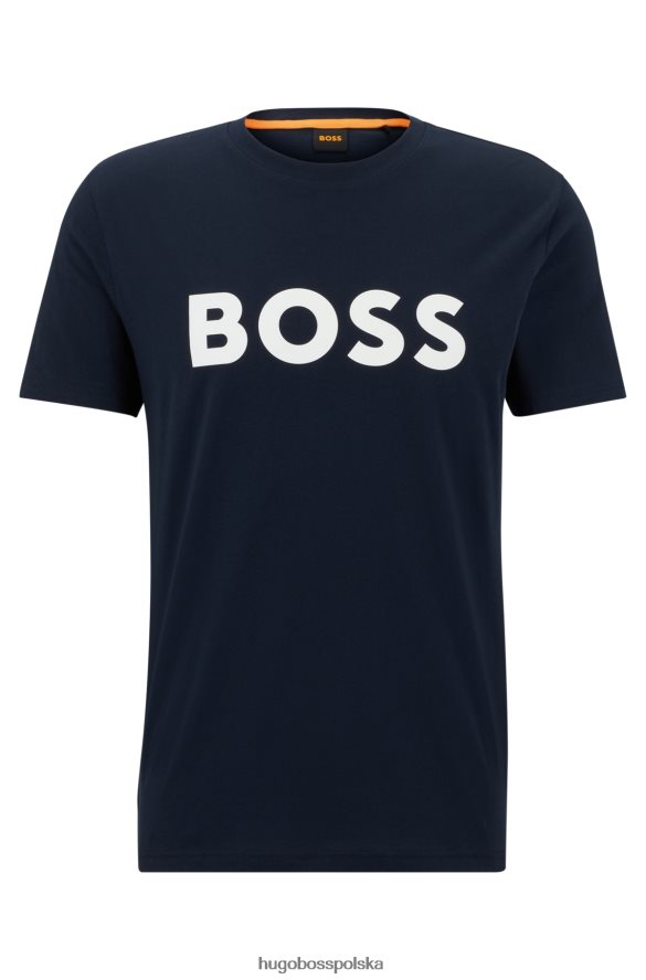 Hugo Boss bawełniana koszulka t-shirt z gumowanym nadrukiem logo Hugo w kolorze granatowym ciemny niebieski R0X0H61107