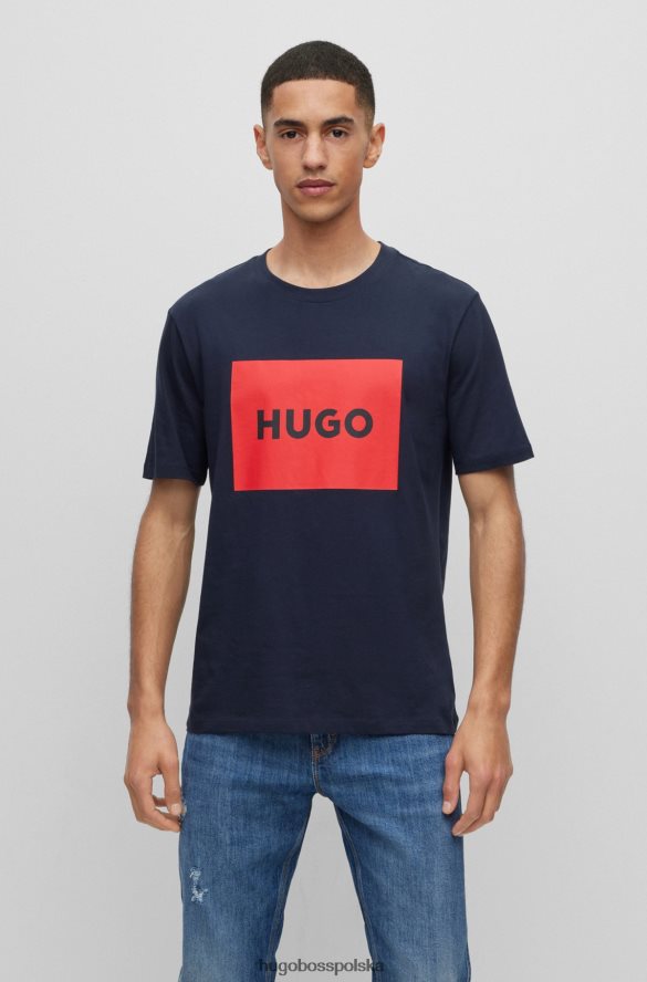 Hugo Boss bawełniana koszulka z czerwoną metką z logo hugo ciemnoniebieska ciemny niebieski R0X0H63132