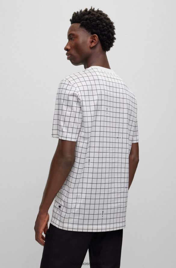 Hugo Boss bawełniana koszulka z nadrukiem w kratkę Hugo w kolorze białym białe wzorzyste R0X0H64036