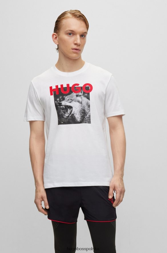 Hugo Boss bawełniana koszulka z nadrukiem wilka i logo w kolorze białym hugo biały R0X0H62019