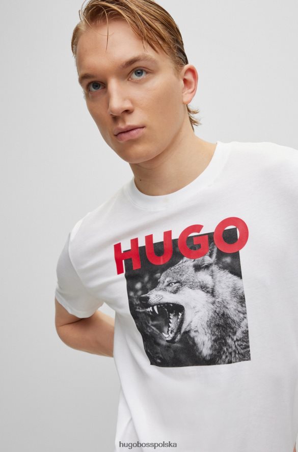 Hugo Boss bawełniana koszulka z nadrukiem wilka i logo w kolorze białym hugo biały R0X0H62019
