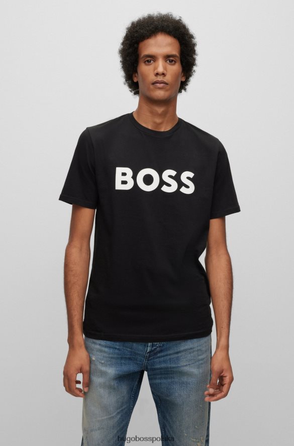 Hugo Boss bawełniany dżersejowy t-shirt z gumowanym nadrukiem logo hugo czarny czarny R0X0H61113