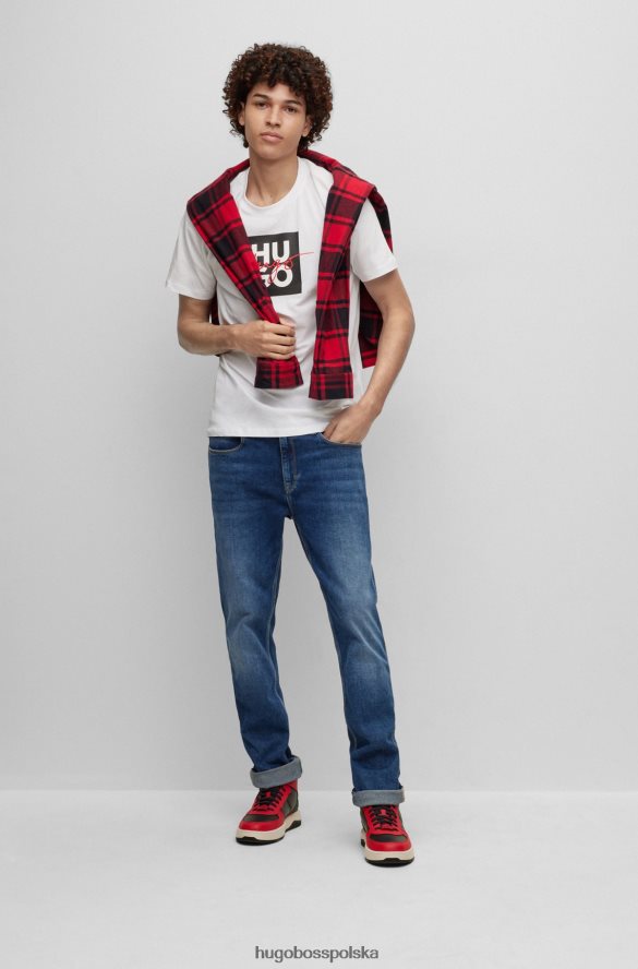 Hugo Boss bawełniany dżersejowy t-shirt z nałożonymi i odręcznie napisanymi logo, biały hugo biały R0X0H62419