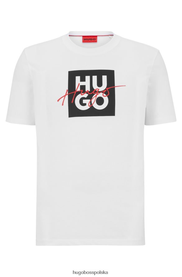 Hugo Boss bawełniany dżersejowy t-shirt z nałożonymi i odręcznie napisanymi logo, biały hugo biały R0X0H62419