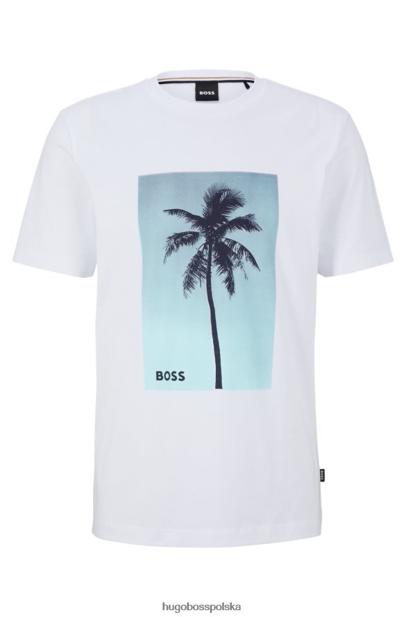 Hugo Boss bawełniany dżersejowy t-shirt z nadrukiem palmy hugo biały biały R0X0H63615