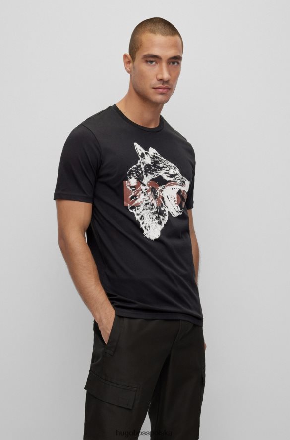 Hugo Boss bawełniany t-shirt z grafiką logo, czarny hugo czarny R0X0H62737