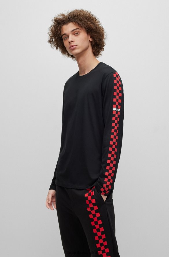 Hugo Boss bawełniany t-shirt z grafiką logo na rękawach, czarny hugo czarny R0X0H61716