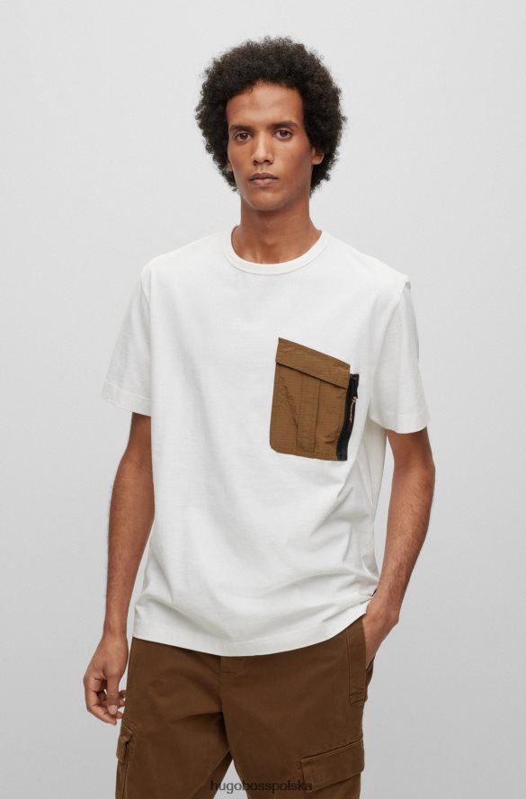 Hugo Boss bawełniany t-shirt z naszytą kieszenią zapinaną na zamek hugo biały biały R0X0H64227