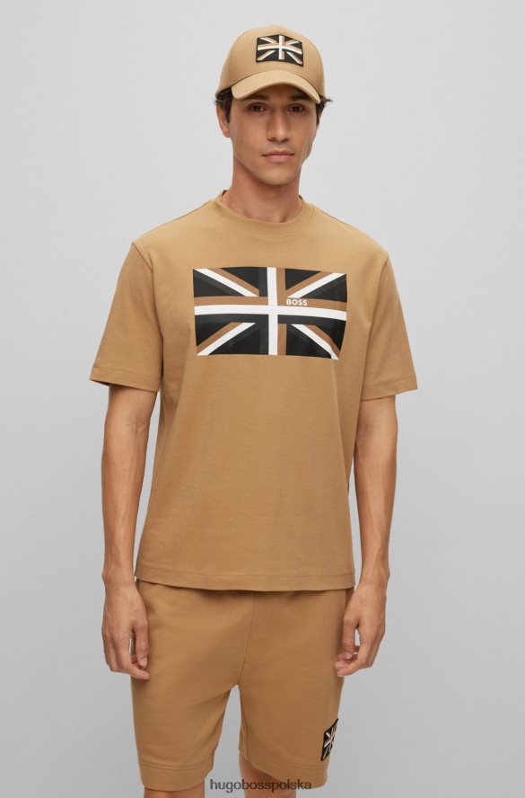 Hugo Boss beżowa koszulka z krótkim rękawem z bawełny organicznej i nadrukiem Union Jack Hugo beżowy R0X0H63836
