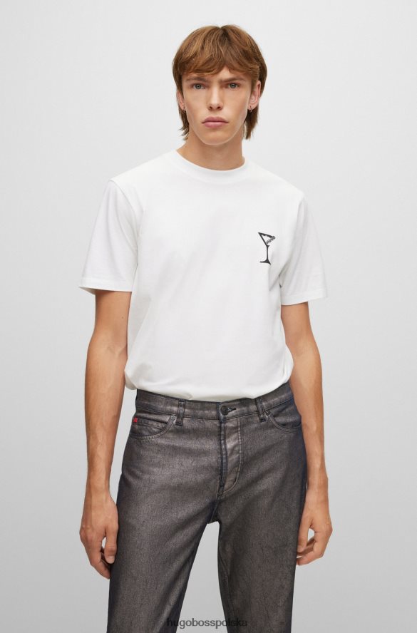 Hugo Boss biała koszulka hugo o swobodnym kroju z bawełnianego dżerseju z koktajlową grafiką biały R0X0H63746