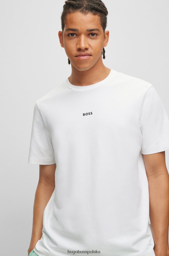 Hugo Boss biała koszulka hugo o swobodnym kroju z elastycznej bawełny z nadrukiem logo biały R0X0H61174