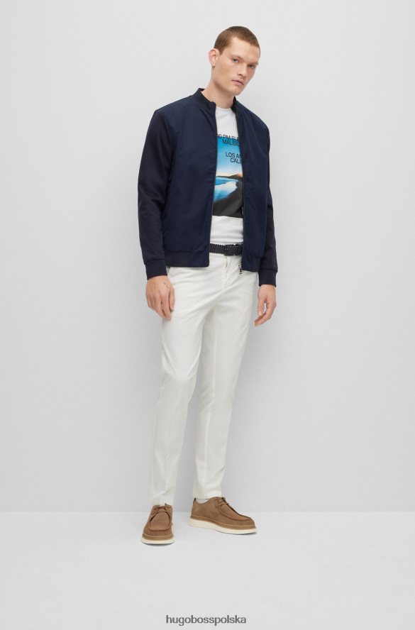 Hugo Boss biała koszulka hugo z mieszanki bawełny z fotograficznym nadrukiem plażowym i logo biały R0X0H64358