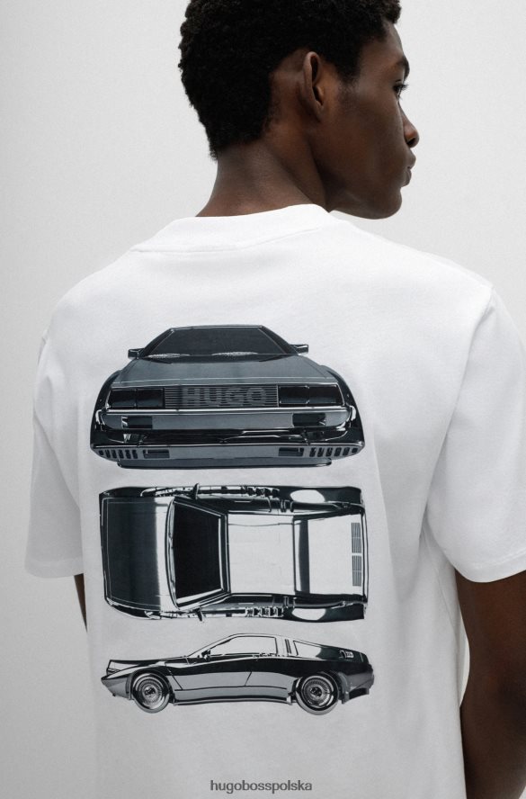 Hugo Boss biała koszulka o luźnym kroju z bawełny organicznej z grafiką samochodu hugo biały R0X0H64521