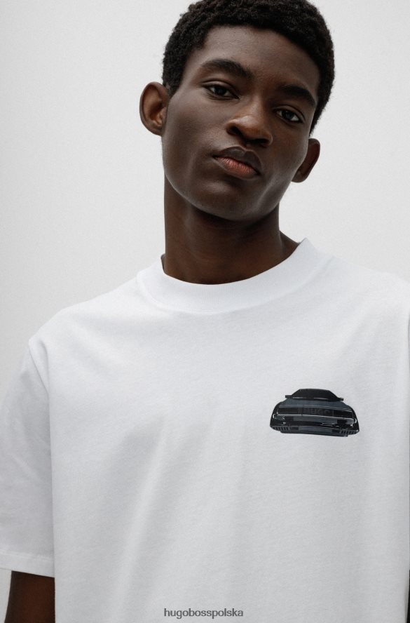 Hugo Boss biała koszulka o luźnym kroju z bawełny organicznej z grafiką samochodu hugo biały R0X0H64521