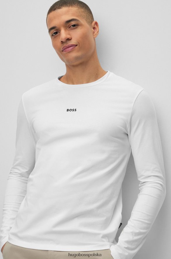 Hugo Boss biała koszulka o regularnym kroju z elastycznej bawełny z kontrastowym logo hugo biały R0X0H62871