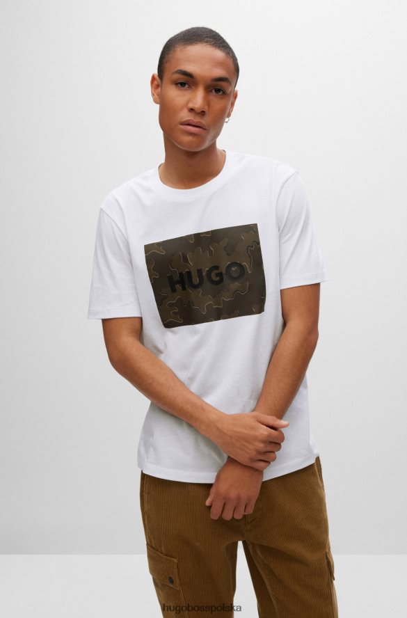 Hugo Boss biała koszulka z bawełnianego dżerseju Hugo z nadrukiem marki w kamuflażu biały R0X0H63081
