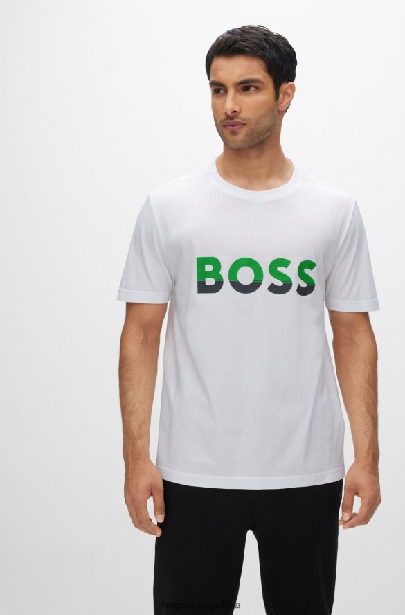 Hugo Boss biała koszulka z bawełnianego dżerseju z nadrukiem logo hugo z blokami kolorów biały R0X0H61476