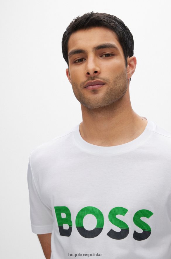 Hugo Boss biała koszulka z bawełnianego dżerseju z nadrukiem logo hugo z blokami kolorów biały R0X0H61476