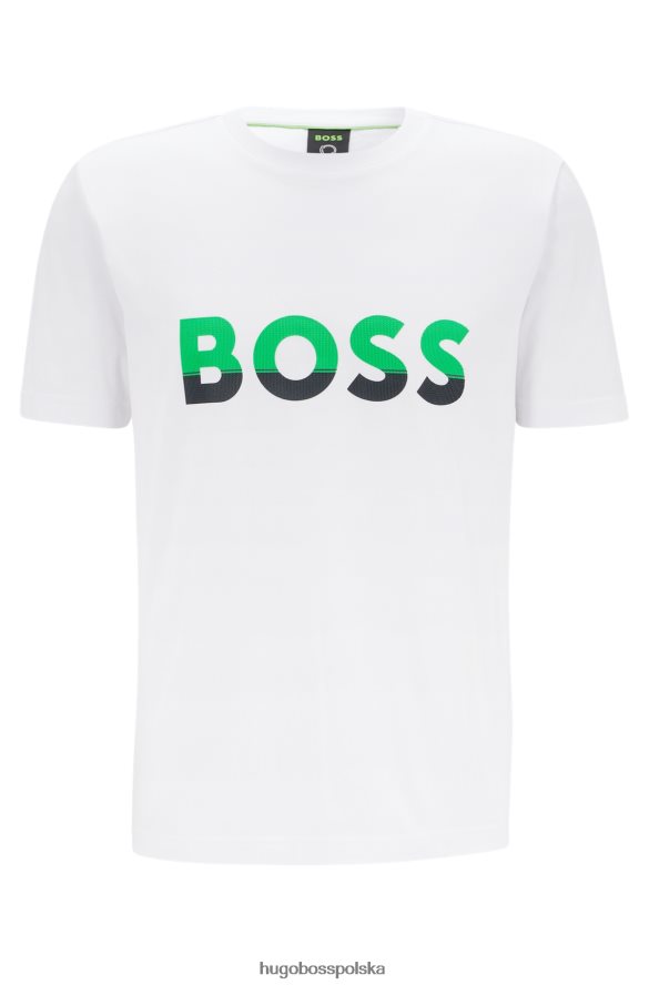 Hugo Boss biała koszulka z bawełnianego dżerseju z nadrukiem logo hugo z blokami kolorów biały R0X0H61476