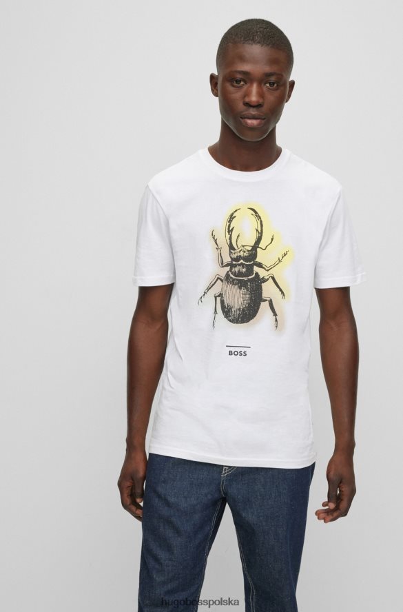 Hugo Boss biała koszulka z bawełnianego jerseyu z grafiką z kolekcji hugo biały R0X0H61976