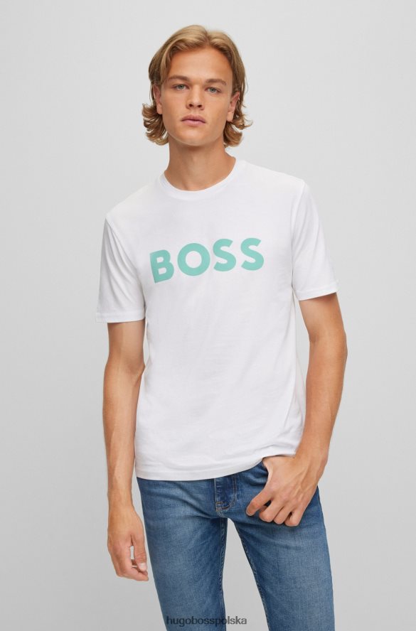 Hugo Boss biała koszulka z bawełnianego jerseyu z gumowanym nadrukiem logo hugo biały R0X0H61111