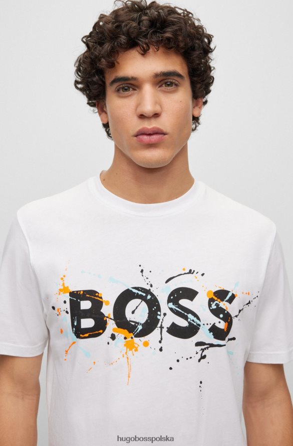 Hugo Boss biała koszulka z bawełnianego jerseyu z kolorowym logo hugo biały R0X0H63539