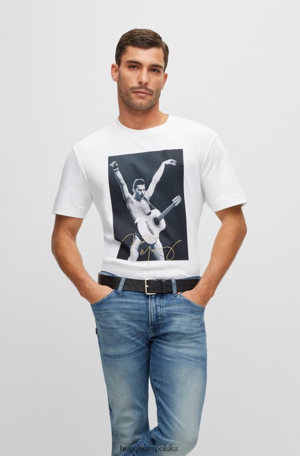 Hugo Boss biała koszulka z bawełny interlock z ekskluzywną grafiką hugo biały R0X0H61498