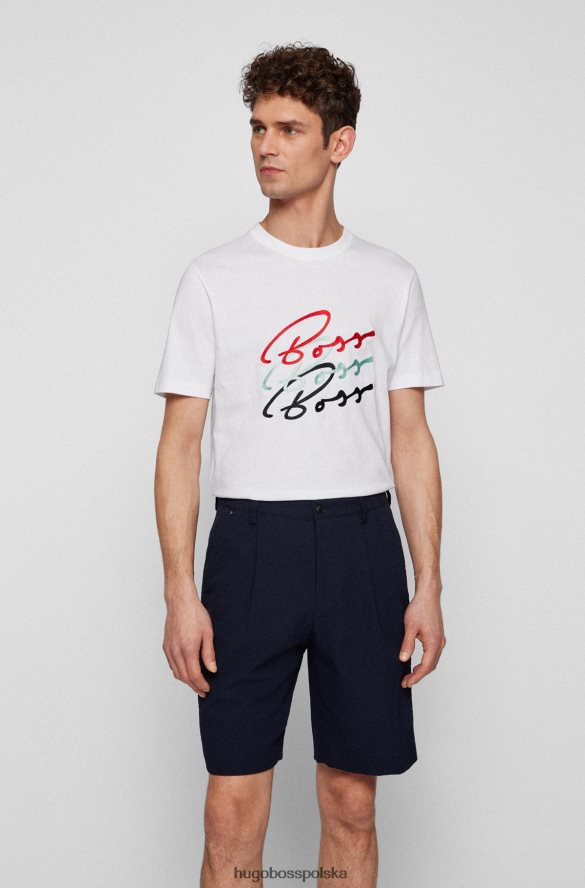Hugo Boss biały, bawełniany t-shirt hugo o dopasowanym kroju z wielobarwnymi logo biały R0X0H63991
