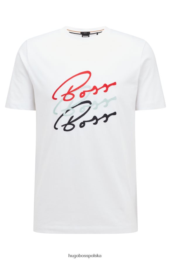 Hugo Boss biały, bawełniany t-shirt hugo o dopasowanym kroju z wielobarwnymi logo biały R0X0H63991