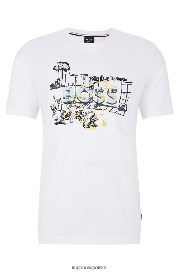 Hugo Boss biały, bawełniany t-shirt hugo z ręcznie rysowaną grafiką biały R0X0H63473